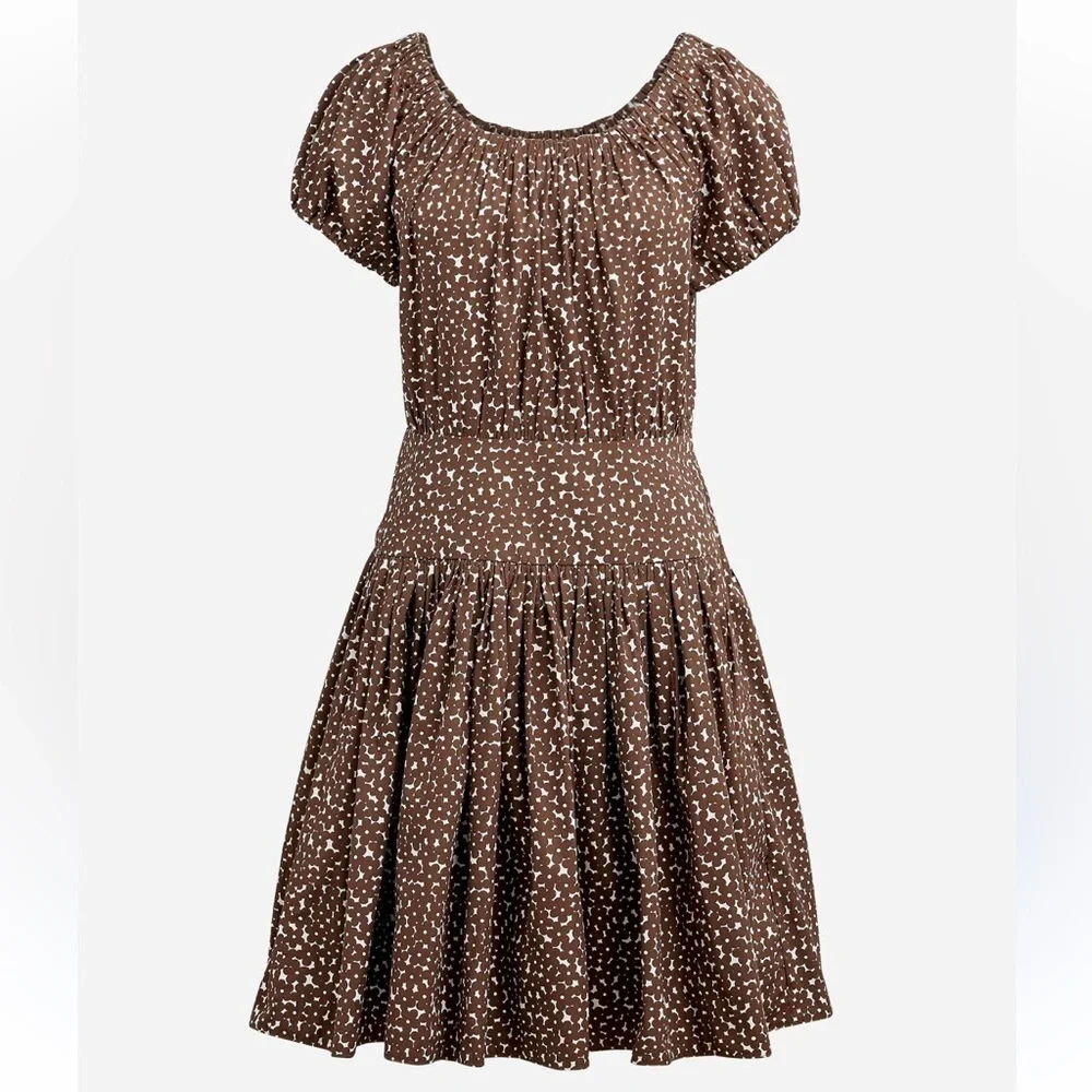 NEW J. Crew Drop Waist Cotton Poplin Mini Mocha Floral Dress